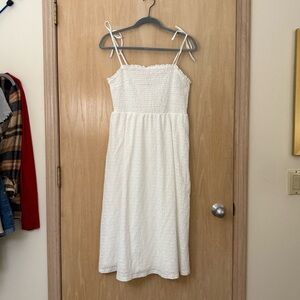H&M White Smocked Eyelet Midi Dress Size Medium